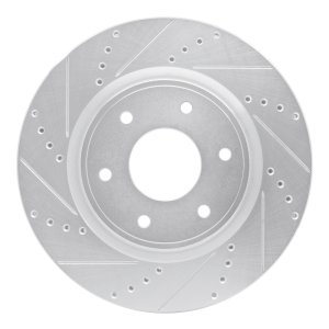 Infiniti QX56 Brake Rotor (1) - Front Left - R1 Concepts - Drilled & Slotted - Silver - `05-`07